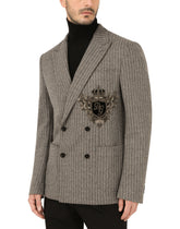 Double-breasted pinstripe jersey jacket with patch -  | Dolce &amp; Gabbana