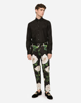 Linen Martini-fit shirt with DG embroidery -  | Dolce & Gabbana