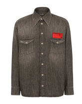 Gray wash denim shirt with patch embellishment -  | Dolce & Gabbana