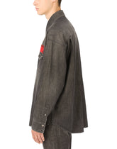 Gray wash denim shirt with patch embellishment -  | Dolce & Gabbana