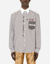 Striped cotton shirt with printed pocket -  | Dolce &amp; Gabbana