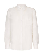 Linen-blend Martini-fit shirt with DG embroidery -  | Dolce & Gabbana