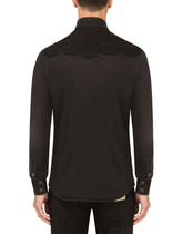 Grey wash denim shirt with lace inserts -  | Dolce & Gabbana