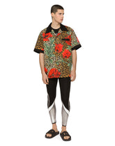 Cotton Hawaiian shirt with ocelot and poppy print -  | Dolce & Gabbana