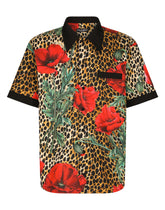 Cotton Hawaiian shirt with ocelot and poppy print -  | Dolce & Gabbana