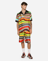 Silk twill Hawaiian shirt with carretto print -  | Dolce & Gabbana