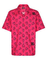 Cotton Hawaiian shirt with DG heart print -  | Dolce & Gabbana