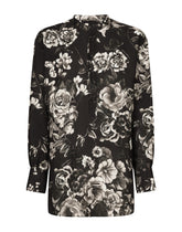 Oversize linen shirt with floral print -  | Dolce & Gabbana