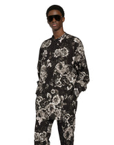 Oversize linen shirt with floral print -  | Dolce & Gabbana