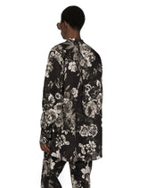Oversize linen shirt with floral print -  | Dolce & Gabbana