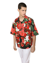 Stretch cotton Hawaiian shirt with floral print -  | Dolce & Gabbana