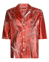 Coated cotton Hawaiian shirt with branded tag -  | Dolce &amp; Gabbana