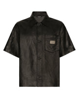 Openwork leather shirt with brand plate -  | Dolce & Gabbana