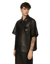 Openwork leather shirt with brand plate -  | Dolce & Gabbana