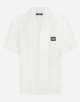 Linen Hawaiian shirt with logo tag -  | Dolce &amp; Gabbana