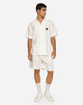 Linen Hawaiian shirt with logo tag -  | Dolce &amp; Gabbana