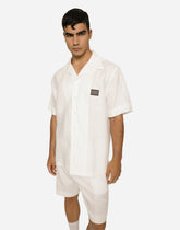 Linen Hawaiian shirt with logo tag -  | Dolce &amp; Gabbana