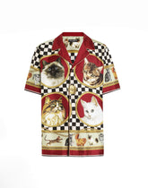 Silk shirt with cat print -  | Dolce &amp; Gabbana