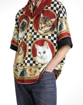 Silk shirt with cat print -  | Dolce &amp; Gabbana