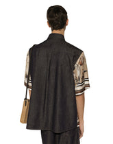 Silk and denim shirt with floral print -  | Dolce &amp; Gabbana