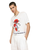 Printed cotton T-shirt with DG patch -  | Dolce &amp; Gabbana