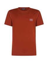 Cotton V-neck T-shirt with branded plate -  | Dolce &amp; Gabbana