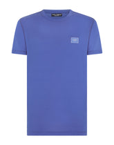 Cotton V-neck T-shirt with branded plate -  | Dolce &amp; Gabbana
