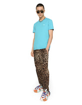Cotton V-neck T-shirt with branded plate -  | Dolce & Gabbana