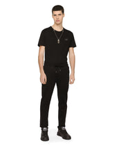 Cotton V-neck T-shirt with branded plate -  | Dolce & Gabbana