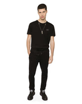 Cotton V-neck T-shirt with branded plate -  | Dolce & Gabbana