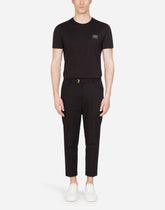 Cotton V-neck T-shirt with branded plate -  | Dolce & Gabbana