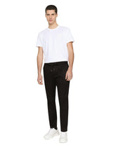 Cotton V-neck T-shirt with branded plate -  | Dolce & Gabbana
