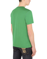 Cotton v-neck t-shirt with branded plate -  | Dolce & Gabbana