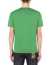 Cotton v-neck t-shirt with branded plate -  | Dolce &amp; Gabbana