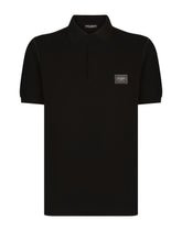 Cotton piqué polo-shirt with branded tag -  | Dolce & Gabbana