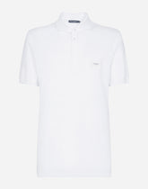 Cotton piqué polo-shirt with branded tag -  | Dolce & Gabbana