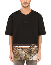 Leopard-print cotton T-shirt with patch -  | Dolce & Gabbana