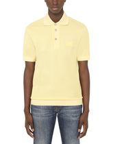 Cotton piqué polo shirt with branded plate -  | Dolce & Gabbana