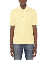 Cotton piqué polo shirt with branded plate -  | Dolce & Gabbana