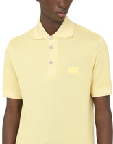 Cotton piqué polo shirt with branded plate -  | Dolce & Gabbana