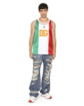 Satin tank top with DG logo and patch -  | Dolce & Gabbana