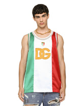 Satin tank top with DG logo and patch -  | Dolce & Gabbana