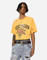 Printed cotton T-shirt with floral embroidery -  | Dolce & Gabbana