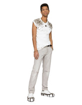 Sleeveless printed cotton T-shirt with studs and DG patch -  | Dolce & Gabbana
