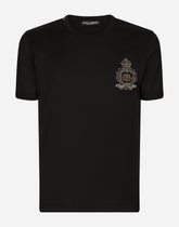 Cotton T-shirt with DG logo heraldic patch -  | Dolce &amp; Gabbana
