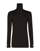 High-necked technical jersey T-shirt with DG patch -  | Dolce & Gabbana