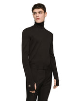 High-necked technical jersey T-shirt with DG patch -  | Dolce & Gabbana
