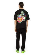 Cotton round-neck T-shirt with Hawaiian print -  | Dolce & Gabbana