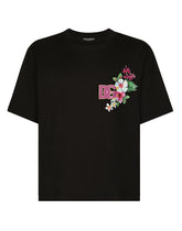 Cotton round-neck T-shirt with Hawaiian print -  | Dolce & Gabbana