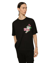 Cotton round-neck T-shirt with Hawaiian print -  | Dolce & Gabbana